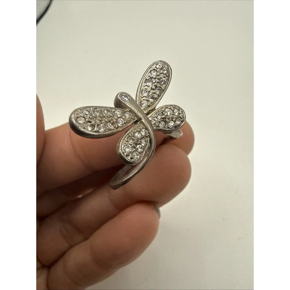 925 Sterling Silver‎ Dragonfly Ring Pave CZ Wings Statement Ring